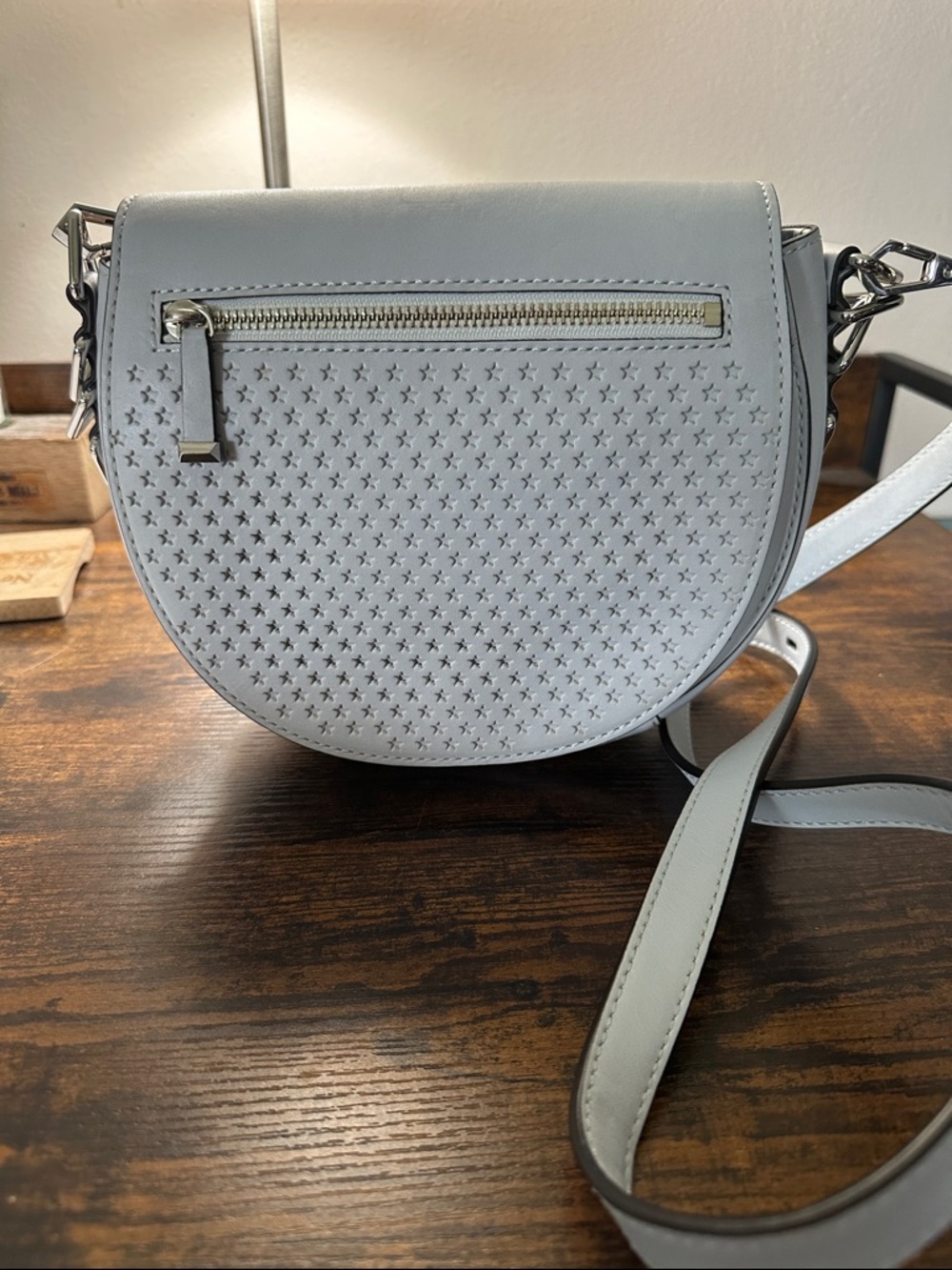 Rebecca Minkoff Light Blue Star-Perforated Saddle Crossbody